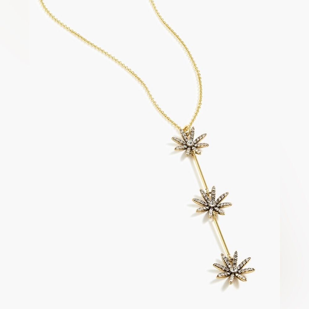 J Crew Pave Daisy Lariat Long Gold Necklace